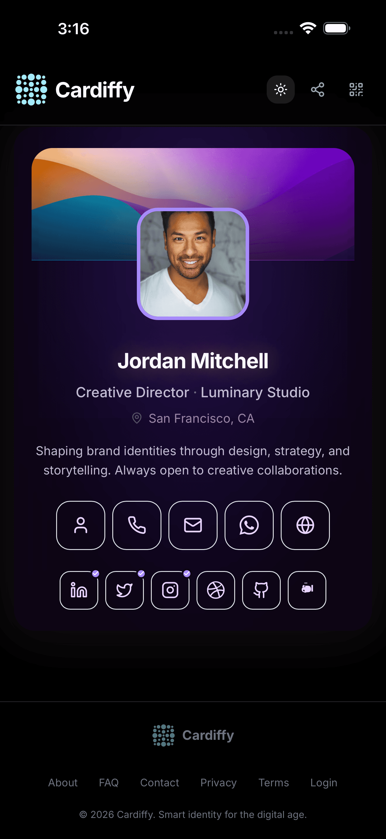 Cardiffy profile card on iPhone